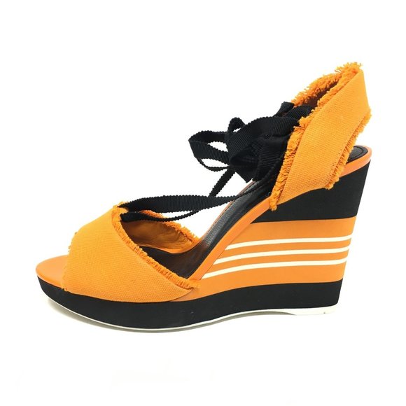 NEW Prada Lace Up Sandals Size 37.5/7.5 US Orange - Picture 3 of 10